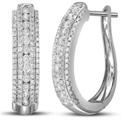 1.21 CTW Diamond Oblong Hoop Earrings 14KT White Gold - REF-142M4H