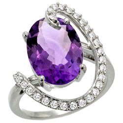 Natural 5.89 ctw Amethyst & Diamond Engagement Ring 14K White Gold - REF-91X4A