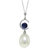 Genuine 4.5 ctw Pearl & Sapphire Necklace Jewelry 14KT White Gold - REF-22Y2F