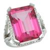 Natural 13.72 ctw Pink-topaz & Diamond Engagement Ring 14K White Gold - REF-81G3M