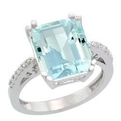 Natural 5.48 ctw Aquamarine & Diamond Engagement Ring 10K White Gold - REF-71R6Z