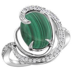 Natural 5.03 ctw malachite & Diamond Engagement Ring 14K White Gold - REF-66H2W