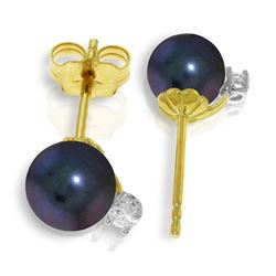 Genuine 4.1 ctw Black Pearl & Diamond Earrings Jewelry 14KT Yellow Gold - REF-21R6P