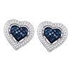 0.40 CTW Blue Color Diamond Heart Love Screwback Earrings 10KT White Gold - REF-30W2K
