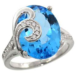 Natural 11.18 ctw swiss-blue-topaz & Diamond Engagement Ring 14K White Gold - REF-82W2K