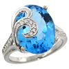 Natural 11.18 ctw swiss-blue-topaz & Diamond Engagement Ring 14K White Gold - REF-82W2K