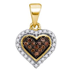 0.13 CTW Cognac-brown Color Diamond Heart Cluster Pendant 10KT Yellow Gold - REF-8M9H