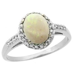 Natural 0.83 ctw Opal & Diamond Engagement Ring 14K White Gold - REF-31Z9Y