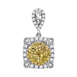 0.78 CTW Canary Yellow Diamond Square Cluster Pendant 14KT White Gold - REF-82K4W