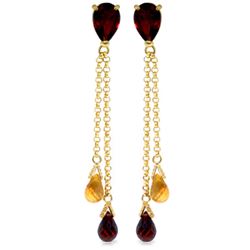 Genuine 7.5 ctw Garnet & Citrine Earrings Jewelry 14KT Yellow Gold - REF-39Y4F