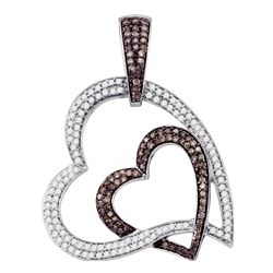 1.15 CTW Cognac-brown Color Diamond Heart Love Pendant 10KT White Gold - REF-75K2W