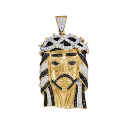 1.25 CTW Mens Black Color Diamond Jesus Pendant 10KT Yellow Gold - REF-134X9Y