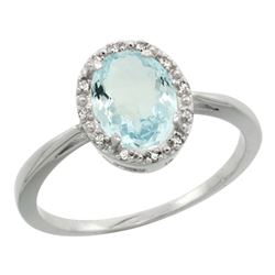 Natural 1.05 ctw Aquamarine & Diamond Engagement Ring 10K White Gold - REF-23W7K