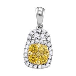 0.74 CTW Yellow Diamond Cluster Pendant 14KT White Gold - REF-75H2M