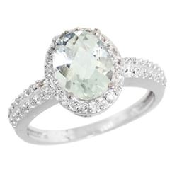 Natural 1.91 ctw Green-amethyst & Diamond Engagement Ring 14K White Gold - REF-41F3N