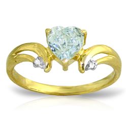 Genuine 0.96 ctw Aquamarine & Diamond Ring Jewelry 14KT Yellow Gold - REF-44T3A