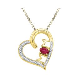 0.61 CTW Created Ruby & Diamond Heart Mom Mother Love Pendant 10KT Yellow Gold - REF-19Y4X