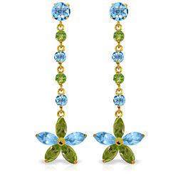 Genuine 4.8 ctw Blue Topaz & Peridot Earrings Jewelry 14KT Yellow Gold - REF-56N8R