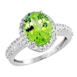 Natural 2.56 ctw Peridot & Diamond Engagement Ring 14K White Gold - REF-46R6Z