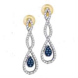 0.26 CTW Blue Color Diamond Dangle Earrings 10KT Yellow Gold - REF-26W9K