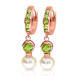 Genuine 4.3 ctw Peridot & Pearl Earrings Jewelry 14KT Rose Gold - REF-48M3T