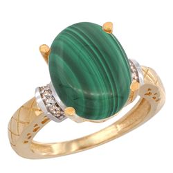 Natural 5.53 ctw Malachite & Diamond Engagement Ring 14K Yellow Gold - REF-53Y9X