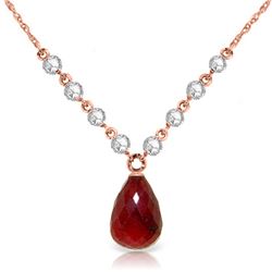 Genuine 15.6 ctw Ruby & Diamond Necklace Jewelry 14KT Rose Gold - REF-139A8K