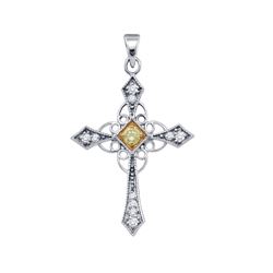 0.30 CTW Yellow Color Diamond Cross Pendant 10KT White Gold - REF-26F9N