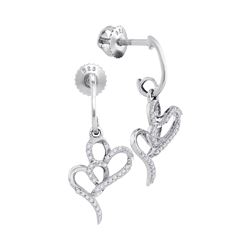 0.15 CTW Diamond Double Heart Dangle Earrings 10KT White Gold - REF-18M2H