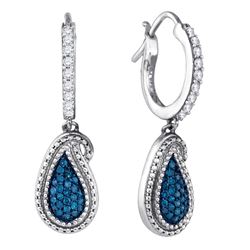 0.48 CTW Blue Color Diamond Teardrop Cluster Dangle Earrings 10KT White Gold - REF-37W5K