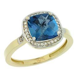 Natural 3.94 ctw London-blue-topaz & Diamond Engagement Ring 10K Yellow Gold - REF-30G2M