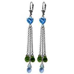 Genuine 9.5 ctw Blue Topaz & Peridot Earrings Jewelry 14KT White Gold - REF-62N2R