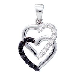 0.30 CTW Black Color Diamond Linked Joined Hearts Pendant 14KT White Gold - REF-25K4W