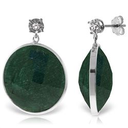 Genuine 46.06 ctw Green Sapphire Corundum & Diamond Earrings Jewelry 14KT White Gold - REF-68Y8F