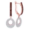 Image 1 : 0.41 CTW Red Color Diamond Circle Dangle Hoop Earrings 10KT Rose Gold - REF-41K9W