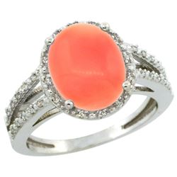 Natural 3.42 ctw Coral & Diamond Engagement Ring 14K White Gold - REF-46V6F