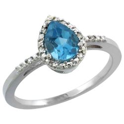 Natural 1.53 ctw swiss-blue-topaz & Diamond Engagement Ring 10K White Gold - REF-18Y9X