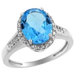 Natural 2.49 ctw Swiss-blue-topaz & Diamond Engagement Ring 14K White Gold - REF-42A2V