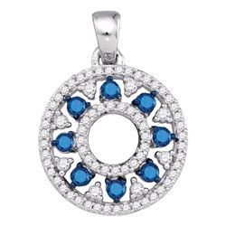 0.50 CTWBlue Color Diamond Circle Cutout Pendant 10KT White Gold - REF-26X9Y