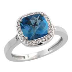 Natural 3.94 ctw London-blue-topaz & Diamond Engagement Ring 14K White Gold - REF-38Z8Y