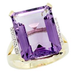 Natural 12.13 ctw Amethyst & Diamond Engagement Ring 10K Yellow Gold - REF-55F8N