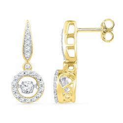 0.63 CTW Diamond Circle Moving Twinkle Solitaire Dangle Earrings 10KT Yellow Gold - REF-64Y4X