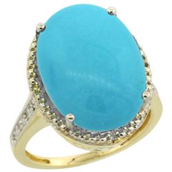 Natural 13.6 ctw Turquoise & Diamond Engagement Ring 10K Yellow Gold - REF-94A6V