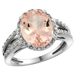 Natural 3.09 ctw Morganite & Diamond Engagement Ring 14K White Gold - REF-77M7H