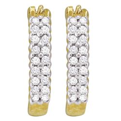 0.25 CTW Pave-set Diamond Huggie Hoop Earrings 10KT Yellow Gold - REF-16X4Y