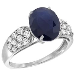 Natural 2.75 ctw blue-sapphire & Diamond Engagement Ring 14K White Gold - REF-118G9M