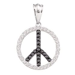 0.78 CTW Black Color Diamond Peace Sign Circle Pendant 14KT White Gold - REF-49N5F