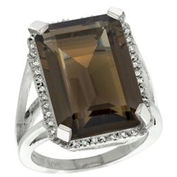 Natural 15.06 ctw Smoky-topaz & Diamond Engagement Ring 10K White Gold - REF-64V3F