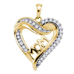 0.21 CTW Diamond Mom Mother Heart Pendant 10KT Yellow Gold - REF-19M4H