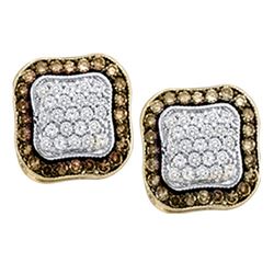 0.97 CTW Cognac-brown Color Diamond Square Cluster Earrings 10KT Yellow Gold - REF-37H5M